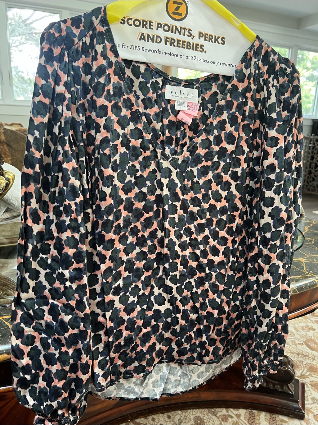 Velvet By Graham & Spencer Pink And Black Floral-Print V-Neck Blouse